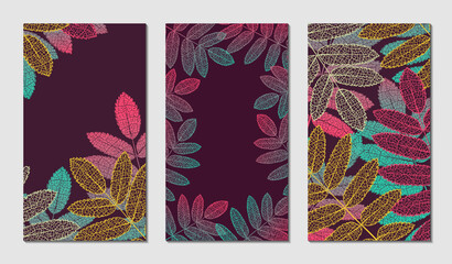 Wall Mural - floral vector templates with autumn leaves. plant print for holiday stories, greeting cards, banners