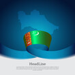 Turkmenistan flag, mosaic map background. State patriotic turkmen banner, cover. Wavy ribbon color flag of turkmenistan on a blue white background. National poster. Business booklet. Vector design