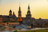 Fototapeta Boho - 2022-05-11 evening view of the old town of Dresden and the river Elbe. Saxony. Germany