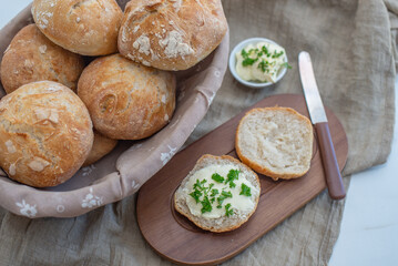 healthy home made crusty round bread rolls