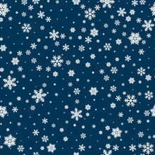 Snow Flakes Falling Winter Tale Vector Seamless Pattern. Snowflake Macro Vector Illustration, Water Freezing Parts, Blue Snow Flakes Confetti Chaotic Scatter. Winter Nature Christmas Snow Background.