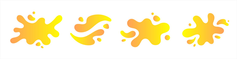 Aufkleber - Liquid, rounded gradient yellow shapes set, splashes collection with uneven fluid wavy edge. Paint spot, blot, honey puddle, stain with drops, blobs. Graphic design elements, text backgrounds.