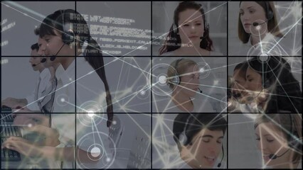 Poster - Animation of network of connections over diverse business people in office