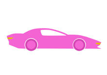 Pink Sports Car In Doodle Style. Hand Drawn. Freehand Drawing. Sketch.