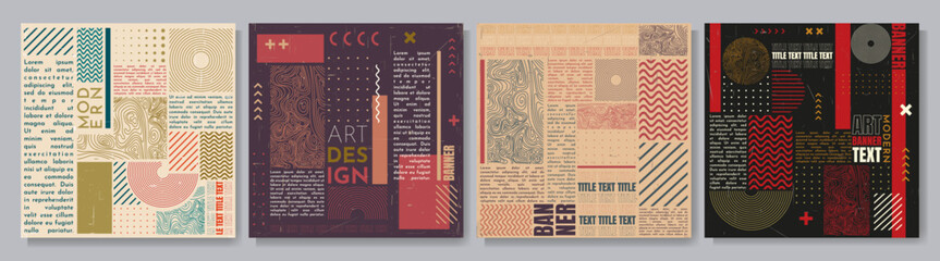 Fototapete - Vector illustration. Modern art graphic. Stylish geometric background. Design element for social media template, web banner. 60s, 70s retro style graphic. Traditional style wallpaper. Vintage color
