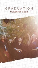 Poster - Composition of graduation class of 2023 text with diverse students on white background