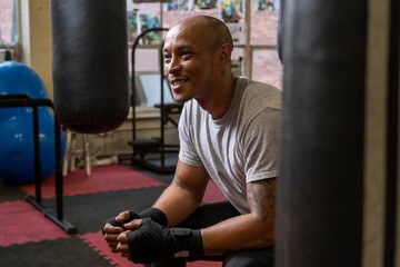 Wall Mural - Mature man sitting in gym