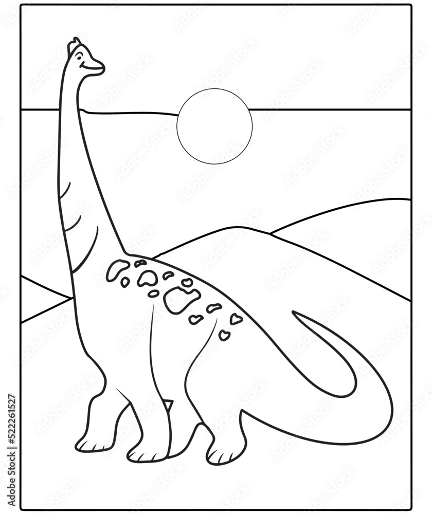 Beautiful Dinosaur Coloring Page For Children.Hand-painted in cartoon ...