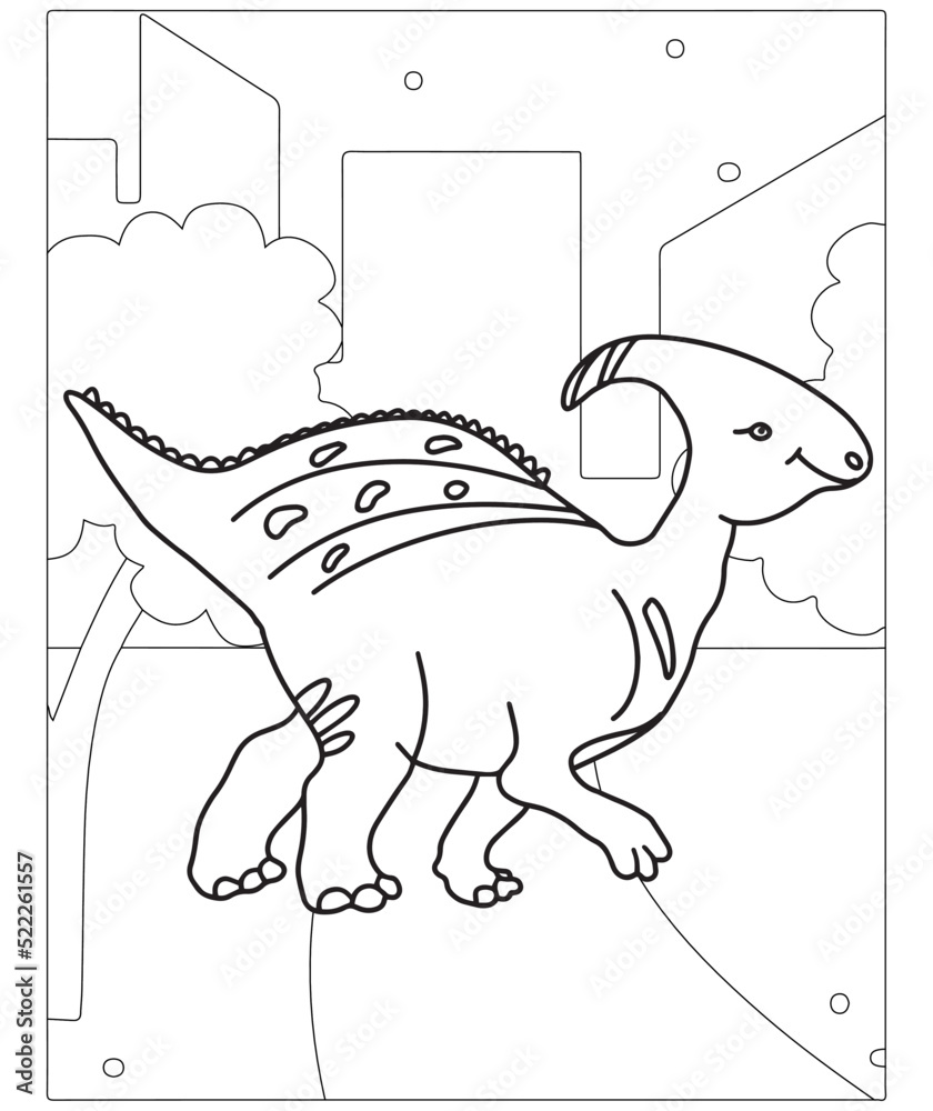 Beautiful Dinosaur Coloring Page For Children.Hand-painted in cartoon ...