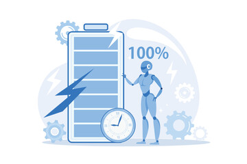 Poster - Battery runtime Battery innovative solution, extend runtime, charging technology, long life, durability calculation, high energy capacity flat design modern illustration