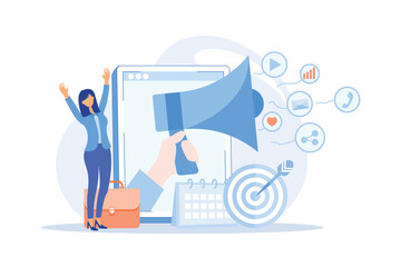 Poster - marketing campaign business strategy, digital product advertising, target audience in social media, 