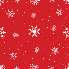 Wall Mural - vector snowy snowflake flakes seamless pattern winter pattern red background