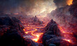 3D Render Molten Lava Texture Background. Lana was in the cracks of the earth to view the texture of the glow of volcanic magma in the cracks, the destroyed surface of the earth.