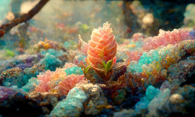 Underwater colorful coral abstract wallpaper. 3D illustration