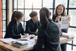© Wasan - Business meeting. Senior executives talk to employees in the conference room and discuss the company's marketing project development strategy during the meeting.