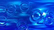 Leinwandbild Motiv Surreal fractal water reflection drops on surface. 3D abstract swirling waves decoration. Blue circles liquid mercury blurred background.