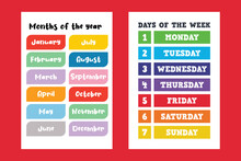 Days Of The Week Educational Wall Art Poster, Months Of The Year Classroom Posters, Homeschool Printables, Educational Poster, Playroom Poster
