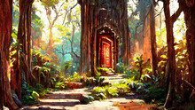 Forest Mayan Style Door Background