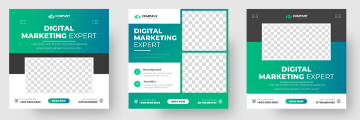 Wall Mural - digital marketing post banner, digital marketing social media post banner with green color. business marketing post banner. digital marketing banner. 