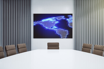 Poster - Digital America map on presentation screen in a modern conference room, international trading concept. 3D Rendering