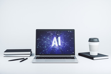 Aufkleber - Creative artificial Intelligence symbol concept on modern laptop screen. 3D Rendering