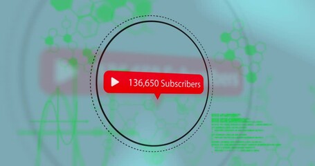 Poster - Animation of subscriber numbers increasing, circle, data processing on digital interface