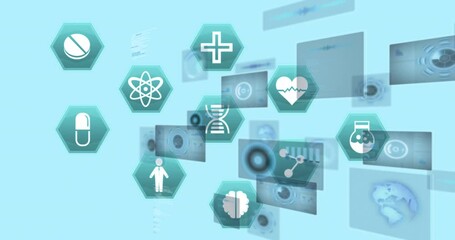 Poster - Animation of medical icons with data processing on digital interface