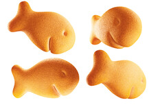 Fish Shaped Crackers On A White Background. 3d Illustration