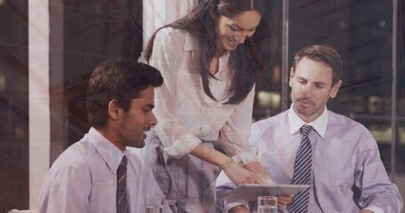Poster - Animation of financial data processing over diverse business people