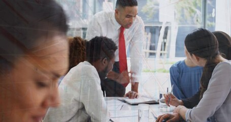 Poster - Animation of graphs over diverse businesspeople working in office