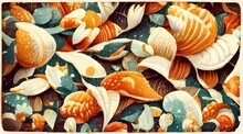 Retro Sea Shells And Starfish Marine Seamless Pattern 