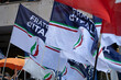 GENOA, ITALY, JUNE 10, 2022 - Fratelli d'Italia's party flags during a political rally in Genoa, Italy.