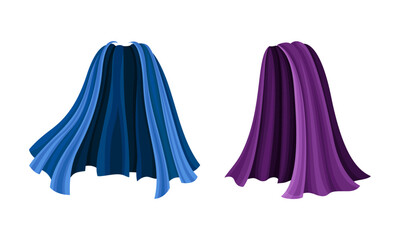 Canvas Print - Blue and purple capes set. Silk flying cloak cartoon vector illustration