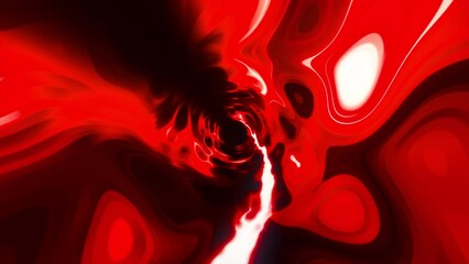 Poster - Red and green thick liquid. Motion.Neon shiny spots in the tunnels twisting in different directions in the animation.