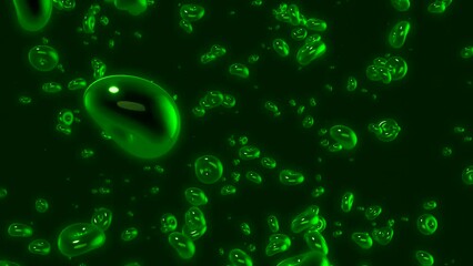 Poster - Green elastic bubbles. Motion.Animation with small bubbles that fly in different directions