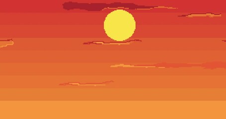 Leinwandbilder - pixel game, sky, clouds, sun. retro sci-fi animation. pixel art 8 bit