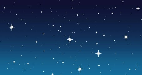 Leinwandbilder - Starry sky, pixel background with stars. Pixel art for game, 8 bit. Seamless looping animation