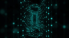 Abstract 3d Portal. Square Tunnel Or Wormhole. Digital Background With Connected Green Dots. 3d Rendering.
