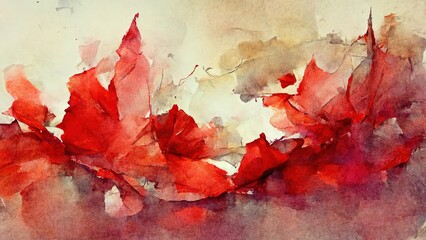 Wall Mural - red watercolor with abstract shapes and forms on yellow, brown paper. water paint texture, water spl