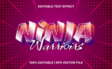 Poster - ninja warriors 3d text effect cyber theme. colorful typography template for games tittle