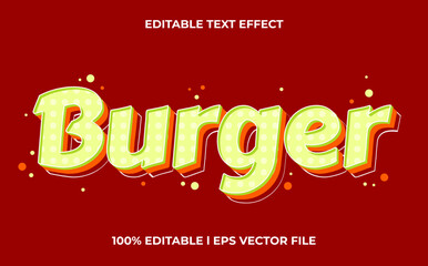 Poster - burger 3d text effect with food theme. green typography template for food and beverage tittle