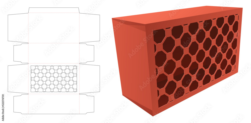 Stenciled box die cut template and 3D mockup Stock Vector | Adobe Stock