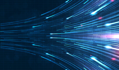 Leinwandbilder - Blue light streak, fiber optic, speed line, futuristic background for 5g or 6g technology wireless data transmission, high-speed internet in abstract. internet network concept. vector design