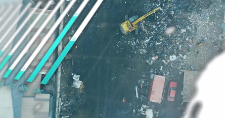 Poster - Animation of statistical data processing over aerial view of scrap at junkyard