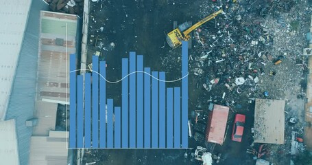 Poster - Animation of statistical data processing over aerial view of scrap at junkyard