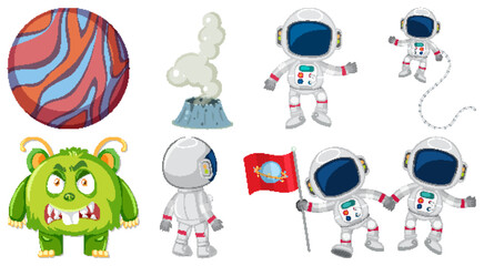 Wall Mural - Set of space cartoon characters and objects