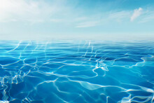 Blue Sea Or Ocean Water Surface And Underwater With Sunny And Cloudy Sky