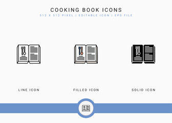 Fototapete - Cooking book icons set vector illustration with solid icon line style. Kitchen utensils concept. Editable stroke icon on isolated background for web design, user interface, and mobile application