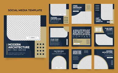 social media template banner house architecture service promotion. fully editable instagram and facebook square post frame puzzle organic sale poster