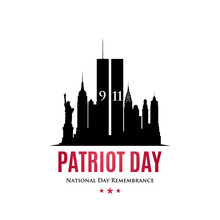 Black New York Skyline With Twin Towers. Patriot Day 911 Design. National Day Remembrance. Minimalistic Vector Design.